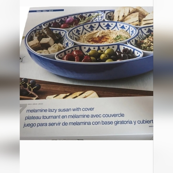 7 Piece Melamine Lazy Susan With Cover Divided Serving Dishes blue new - Picture 2 of 2